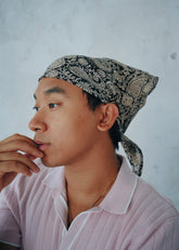 Charcoal Paisley - Kalamkari Cotton Bandana