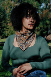 Black Flowers - Kalamkari Cotton Bandana