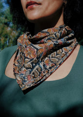 Black Flowers - Kalamkari Cotton Bandana