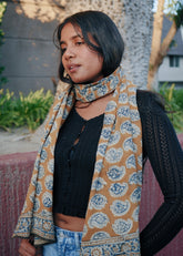 Golden Deepam - Hand Block Printed Scarf