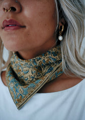 Turquoise Thistle - Kalamkari Cotton Bandana
