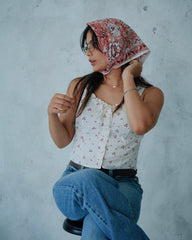 Fire Lillies - Hand Block Printed Cotton Bandana