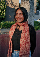 Brick Red Paisley - Hand Block Printed Scarf (600-021)