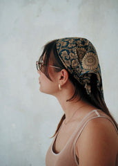 Denim Blue Mandala - Kalamkari Cotton Bandana