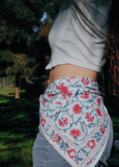 Camellias in the Snow - Kalamkari Cotton Bandana