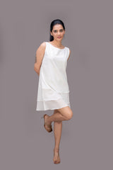 425-122 White Lotus "Shirley" Triple Layered White Dress