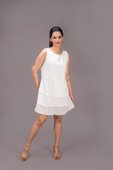 425-122 White Lotus "Shirley" Triple Layered White Dress