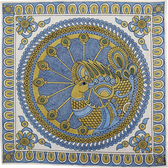 Peacock Medallion Blue - Limited Hand Painted Cotton Bandana