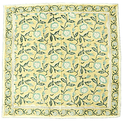 Lemon Sage Bloom - Hand Block Printed Cotton Bandana