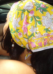 Sunlit Lotus - Hand Block Printed Cotton Bandana
