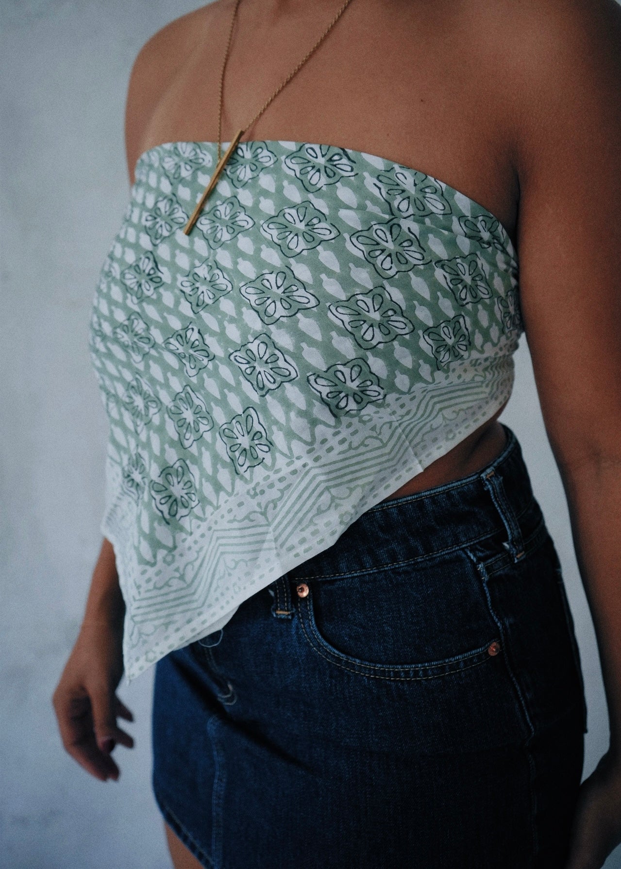 Swimming In Sea Foam - Hand Block Printed Cotton Bandana