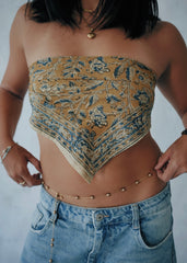 Sapphire Bloom - Kalamkari Cotton Bandana