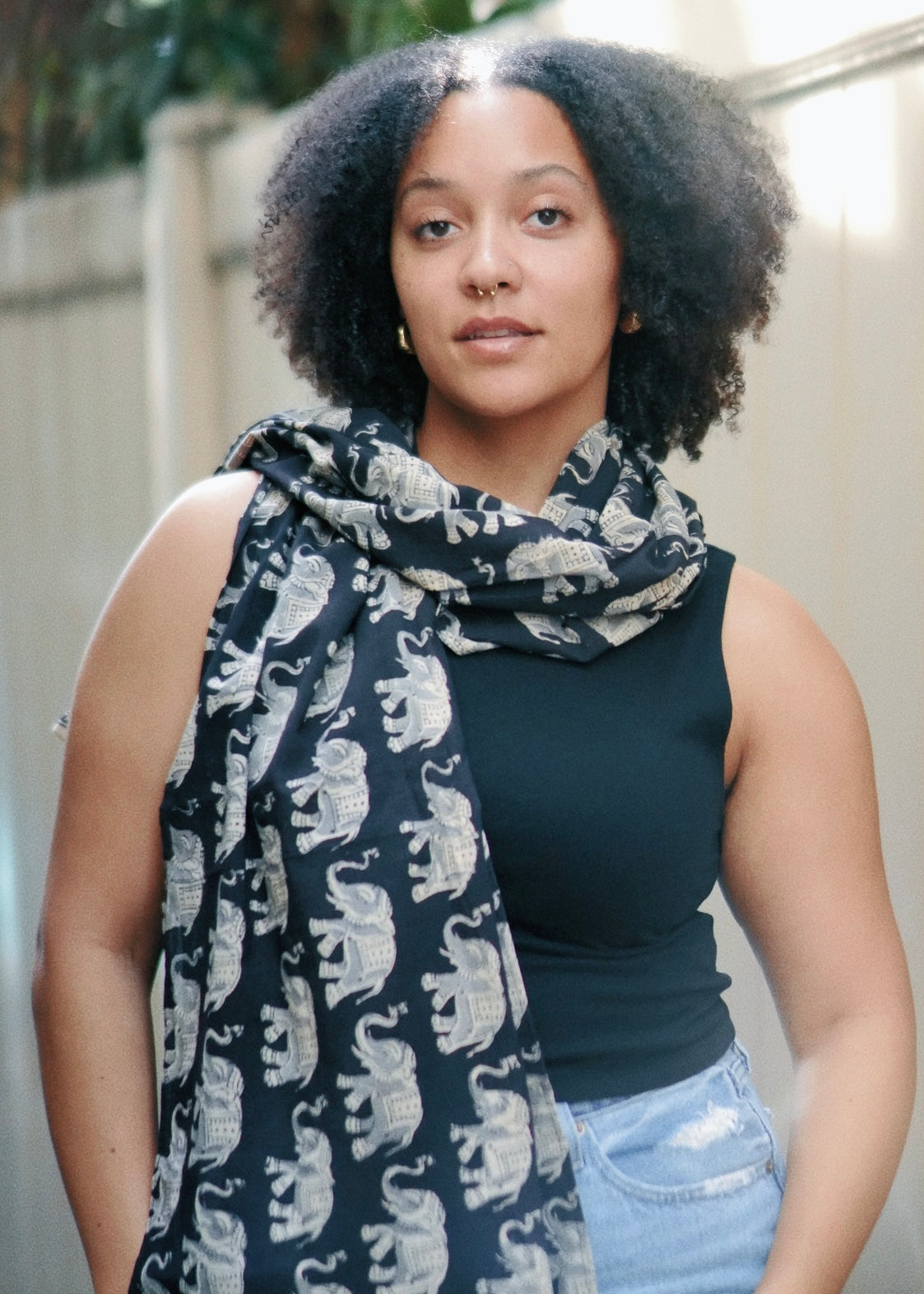 Midnight Stroll - Hand Block Printed Scarf (600-080)