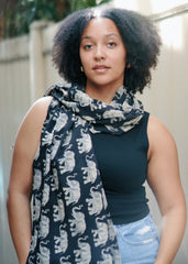 Midnight Stroll - Hand Block Printed Scarf (600-080)