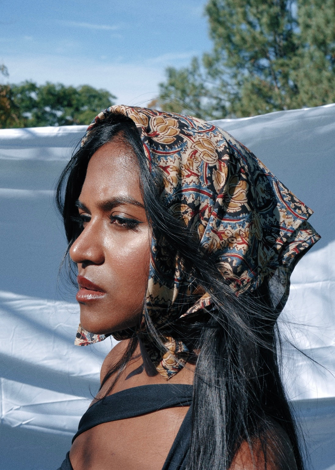 Golden Bloom - Kalamkari Cotton Bandana