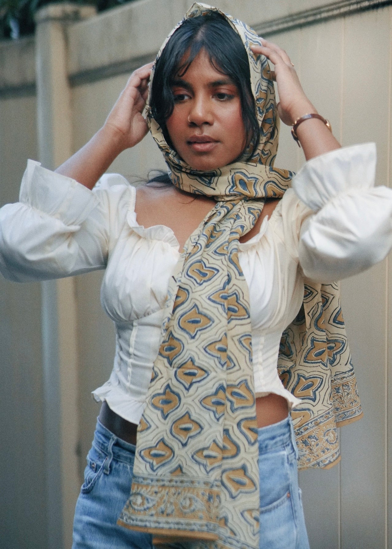 The Juhu Shoreline - Hand Block Printed Scarf (600-039)