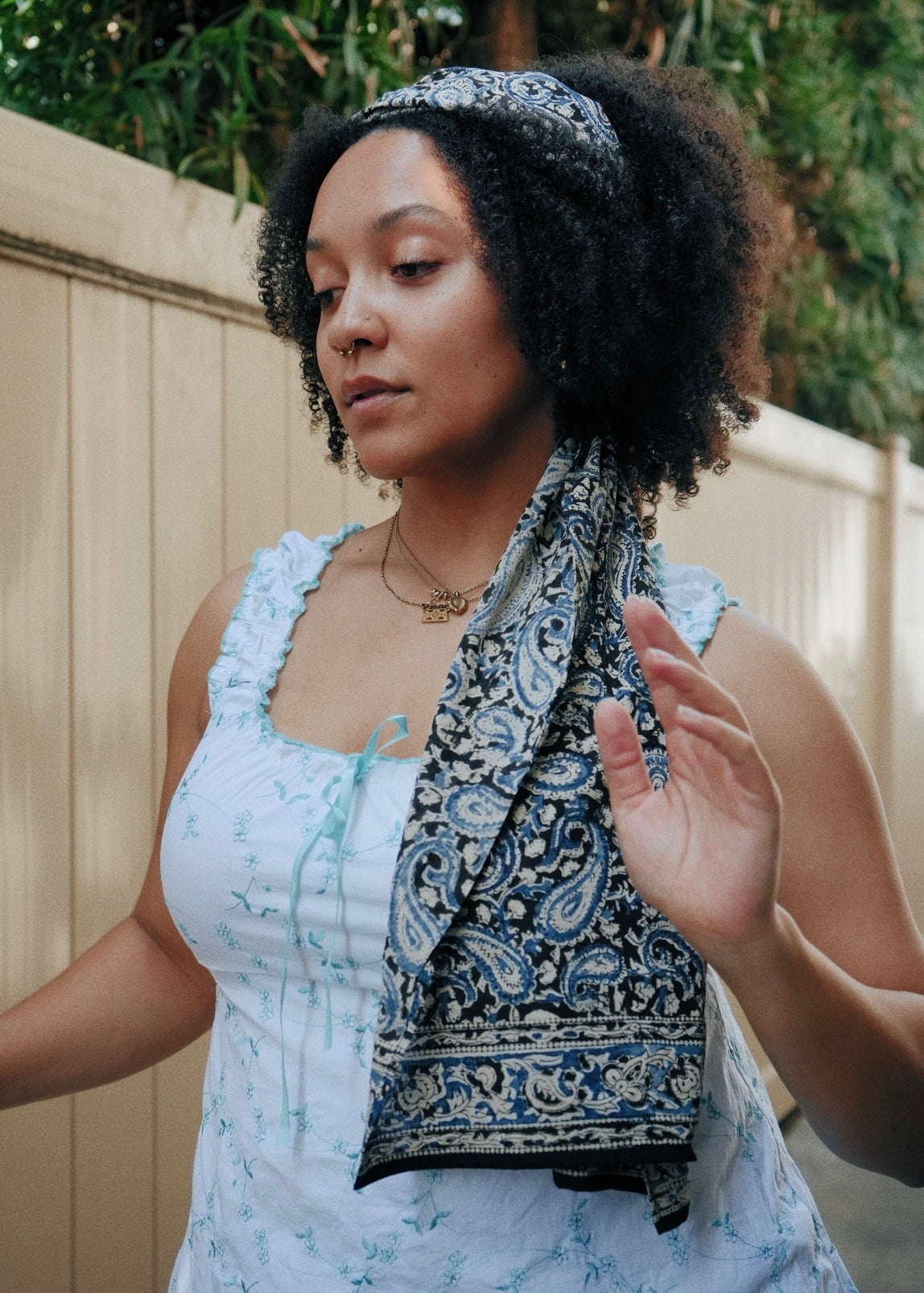 Spirits in the Night  - Hand Block Printed Scarf (600-057)