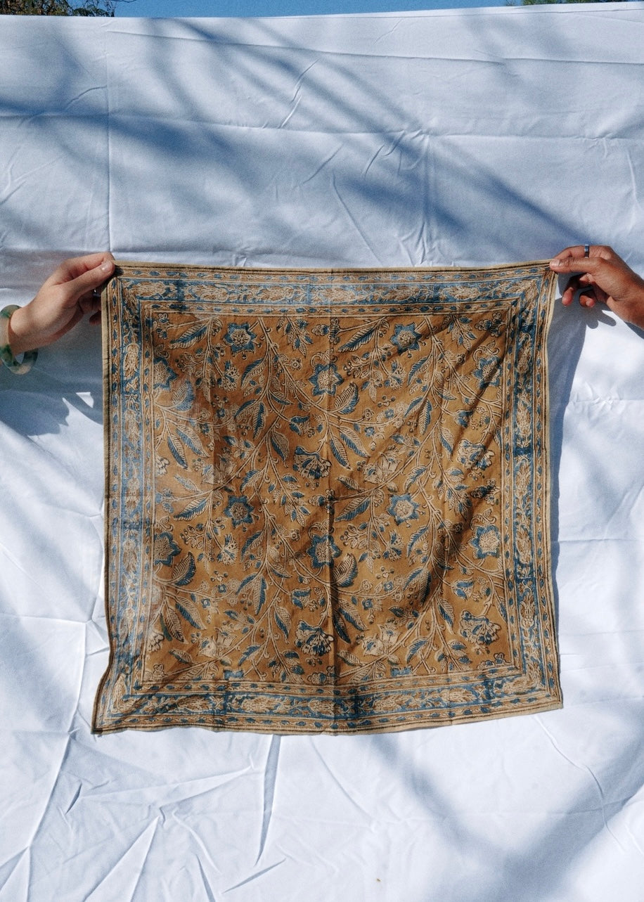 Sapphire Bloom - Kalamkari Cotton Bandana