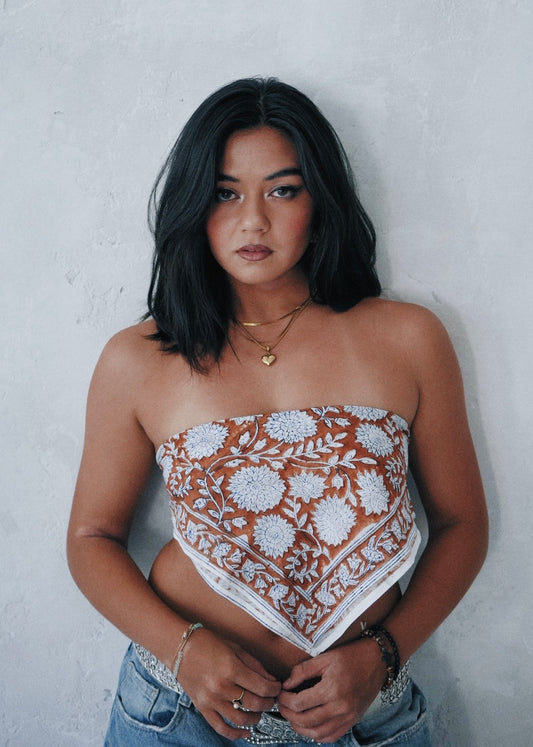 Chestnut Blossoms - Hand Block Printed Cotton Bandana
