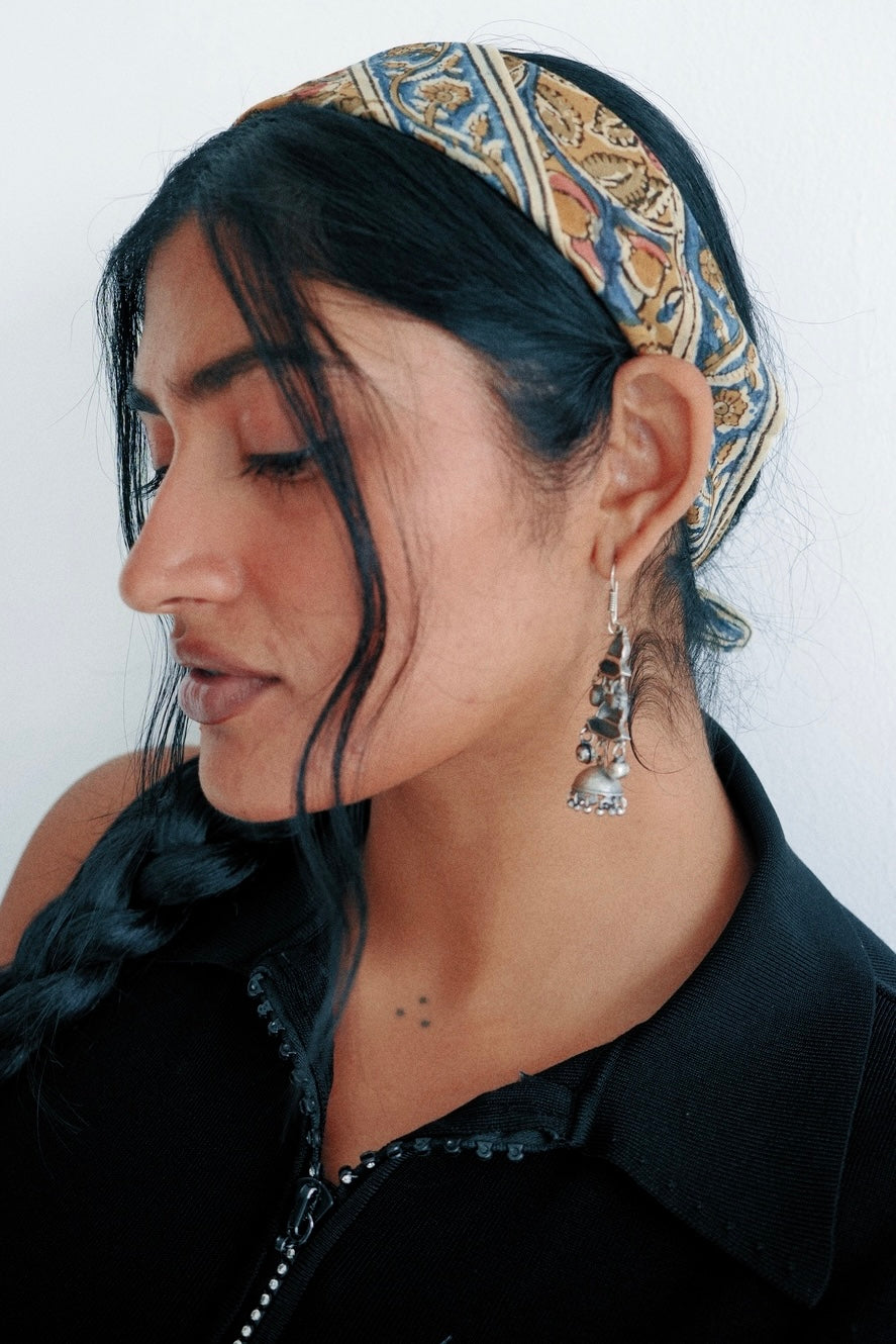 Cobalt Floral - Kalamkari Cotton Bandana