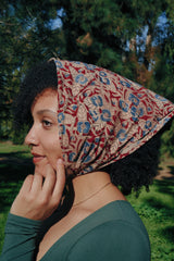 Blueberry Vine (Red) - Kalamkari Cotton Bandana