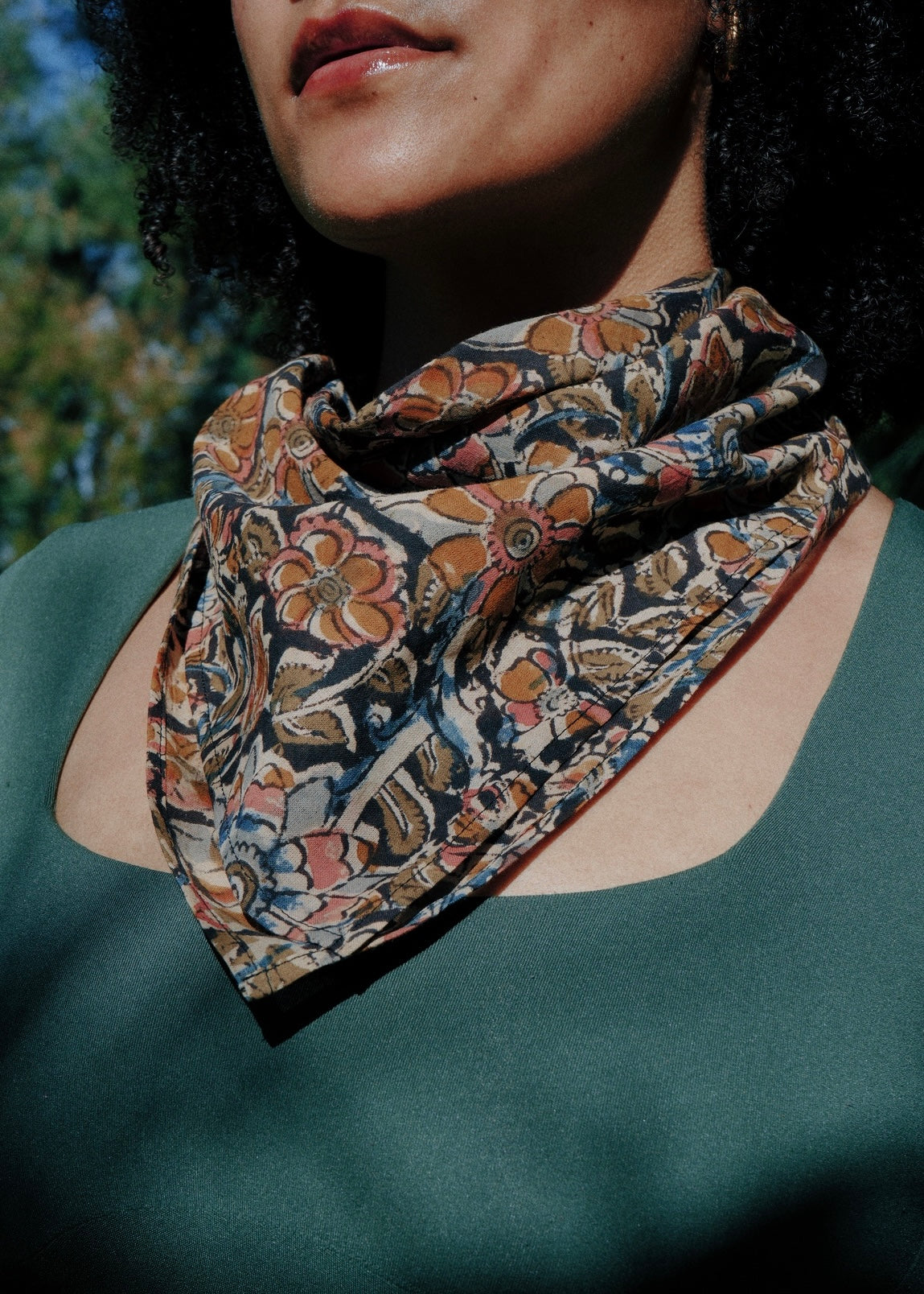 Black Flowers - Kalamkari Cotton Bandana