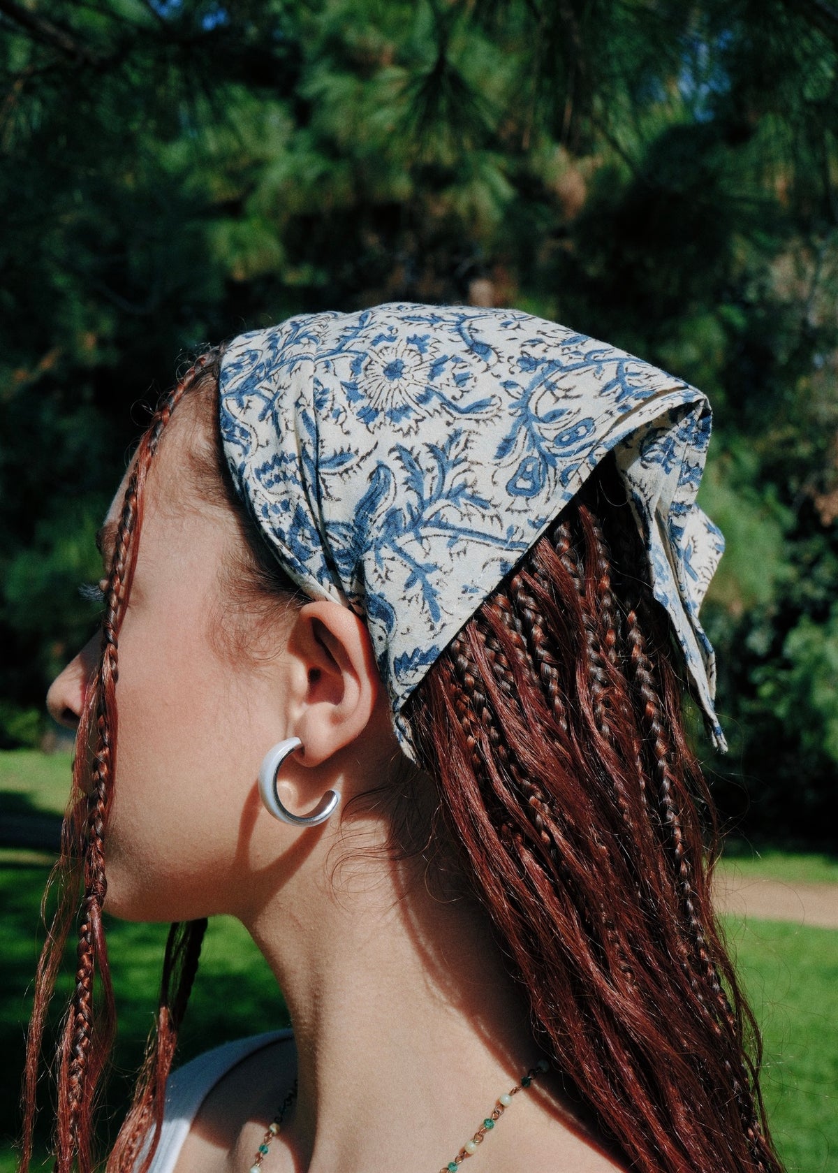 Blue Dandelions  - Kalamkari Cotton Bandana
