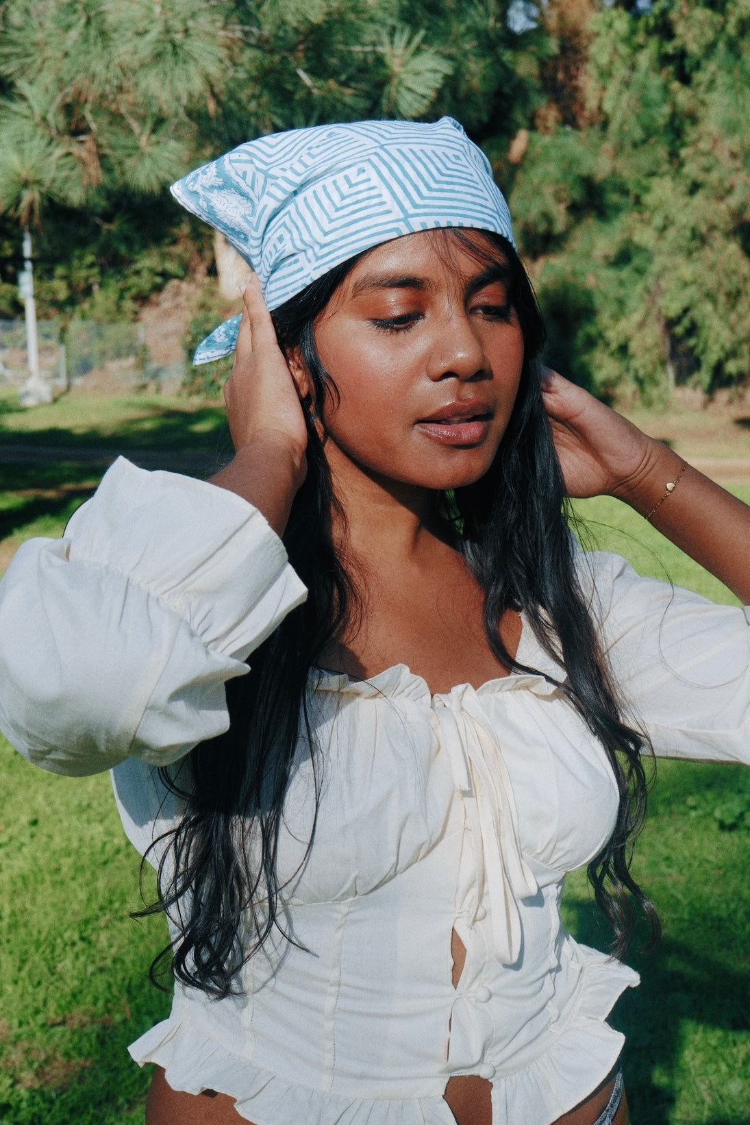 Teal Breeze - Block Printed Cotton Bandana
