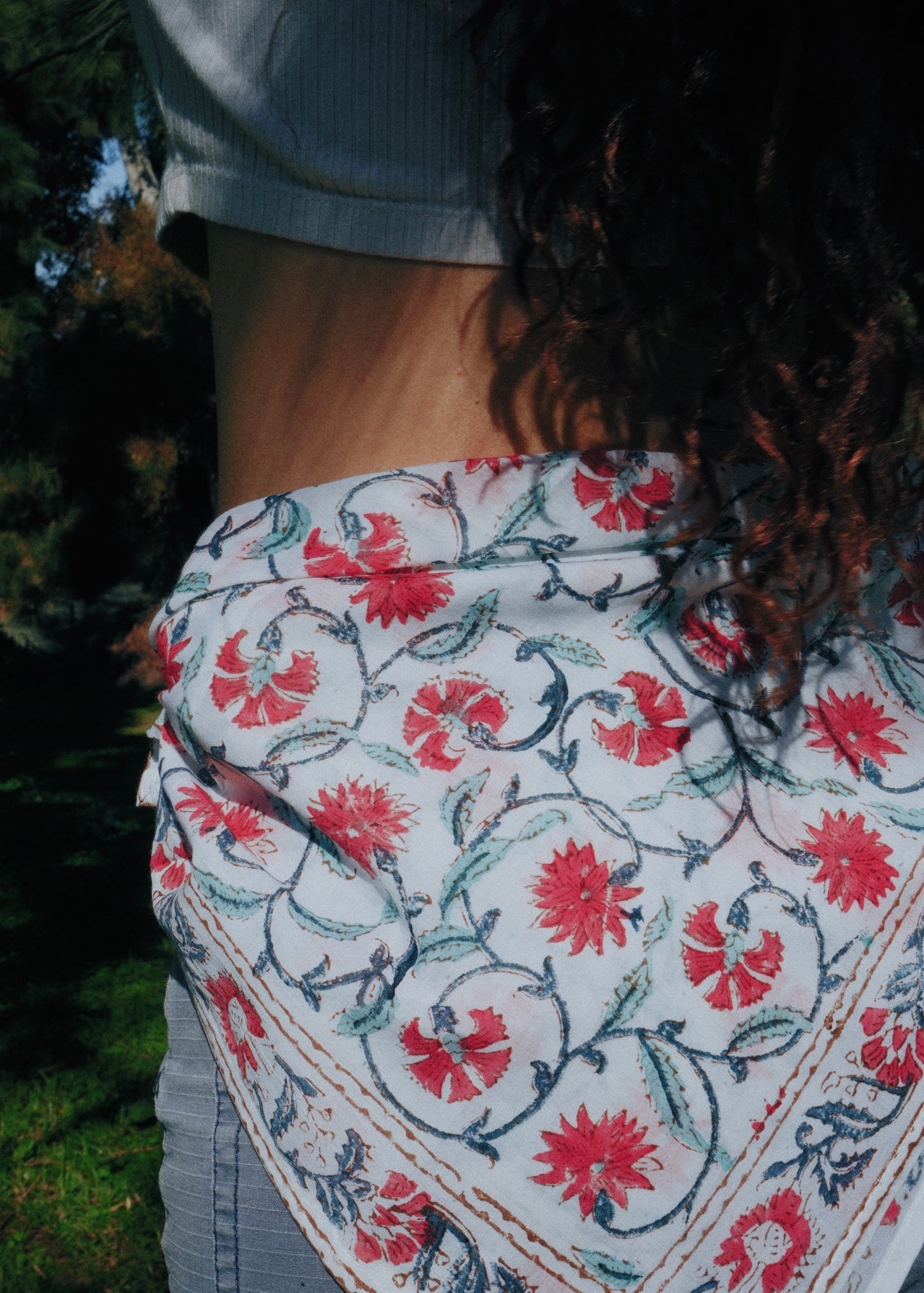 Camellias in the Snow - Kalamkari Cotton Bandana