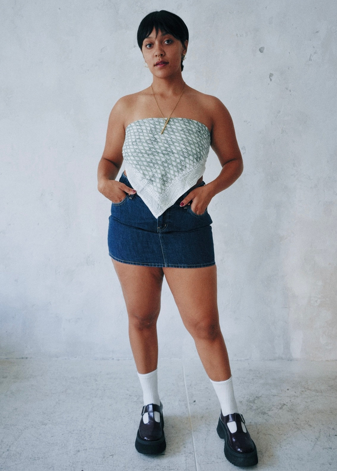 Swimming In Sea Foam - Hand Block Printed Cotton Bandana