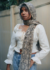 Charcoal Paisley - Hand Block Printed Scarf (600-008)