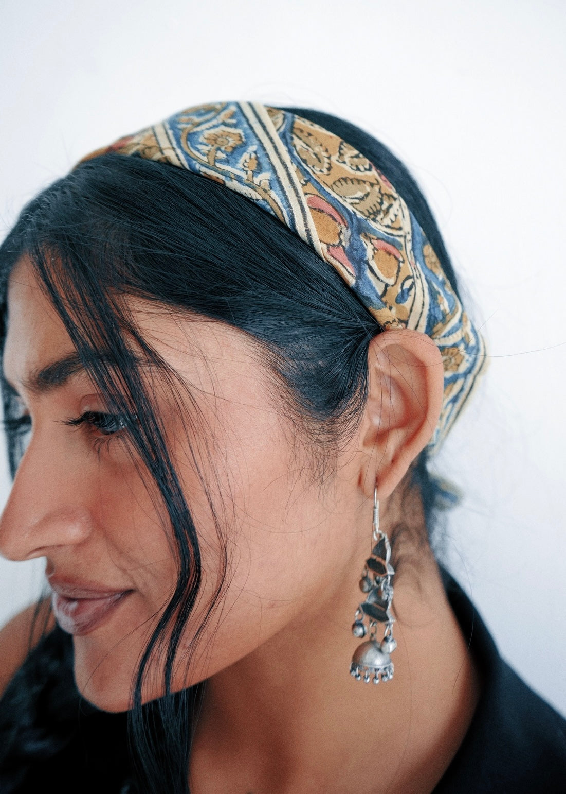 Cobalt Floral - Kalamkari Cotton Bandana