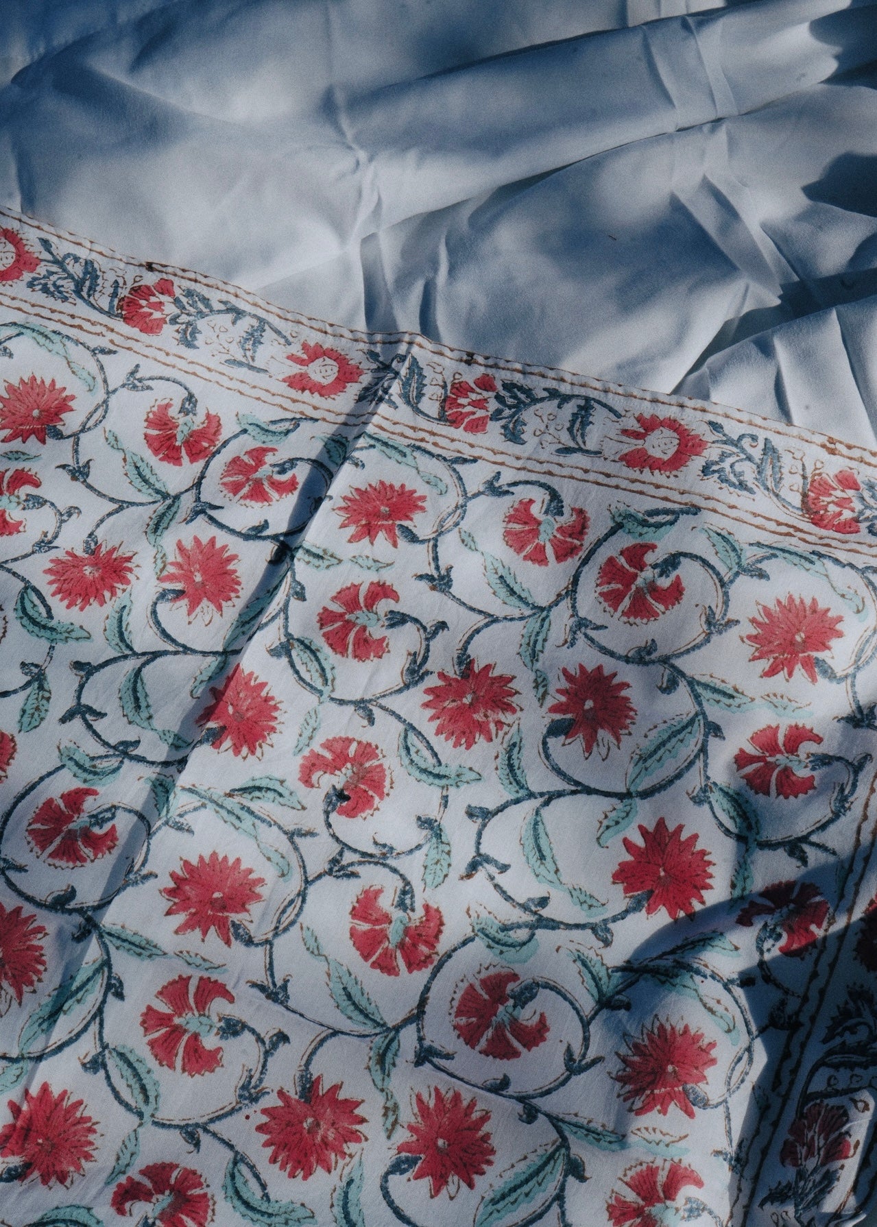 Camellias in the Snow - Kalamkari Cotton Bandana