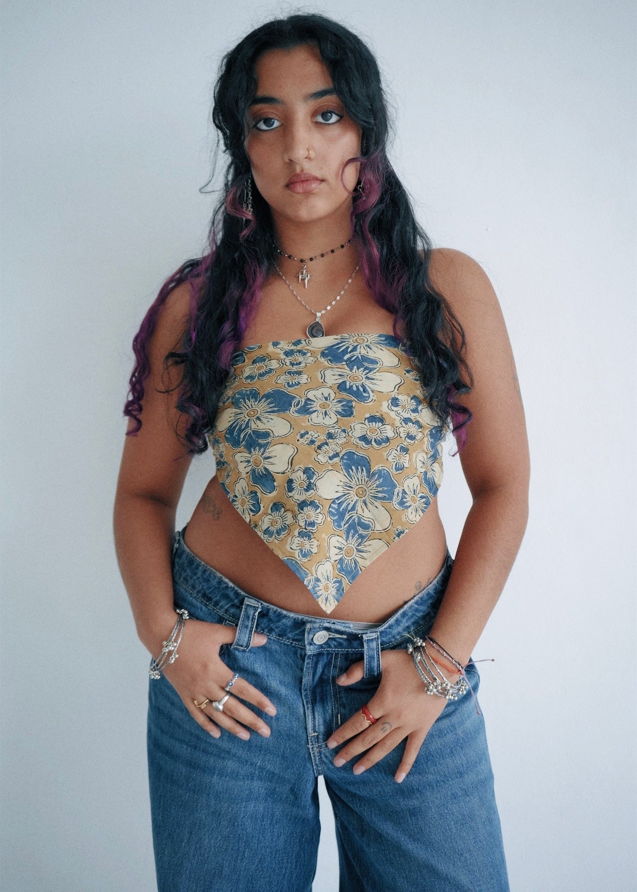 Sea Salt Sunflowers - Kalamkari Cotton Bandana