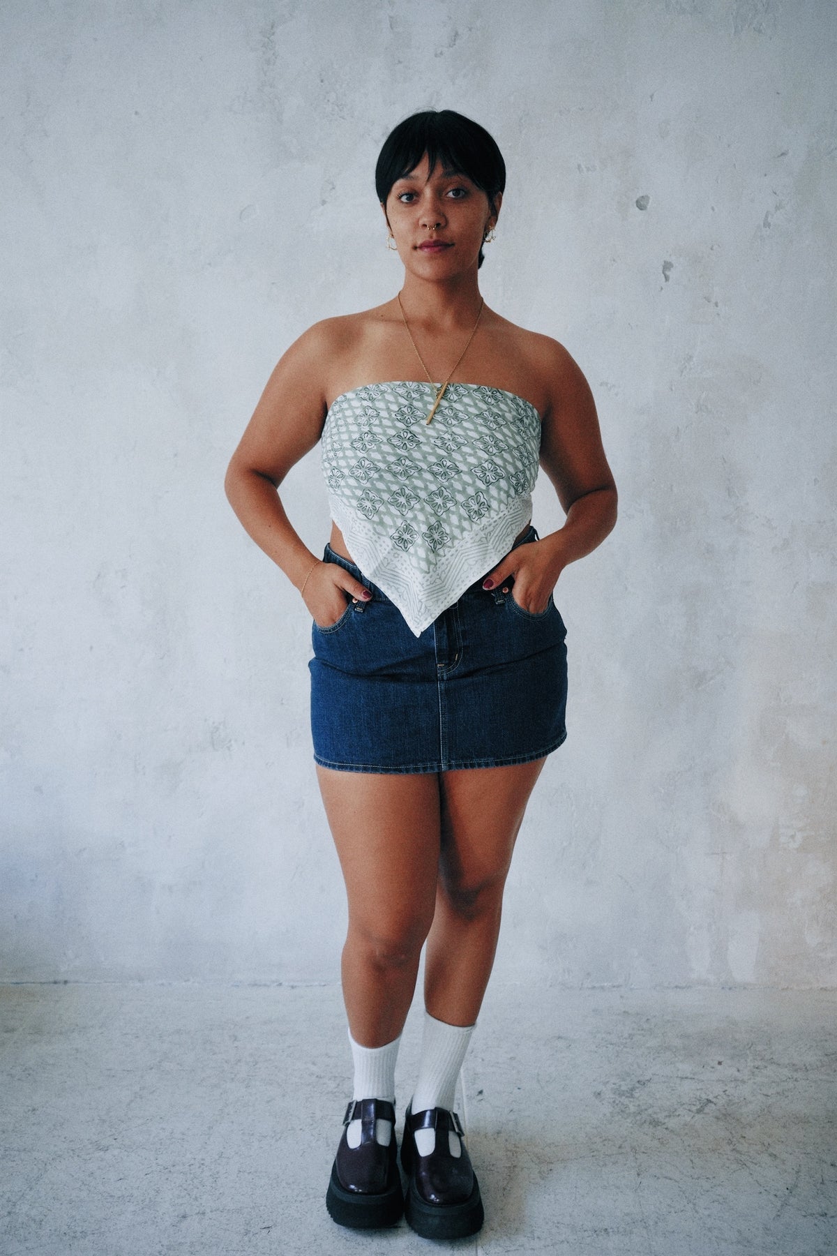 Swimming In Sea Foam - Hand Block Printed Cotton Bandana