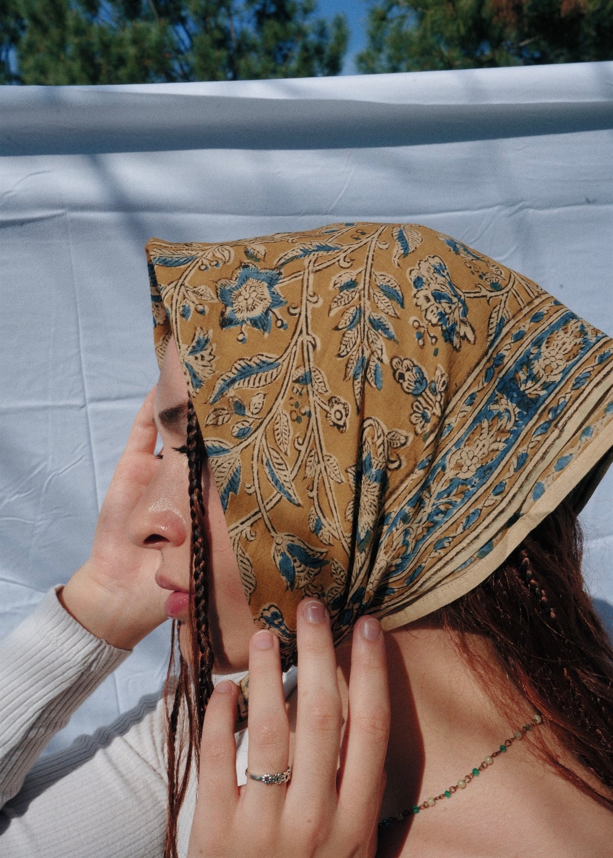 Sapphire Bloom - Kalamkari Cotton Bandana