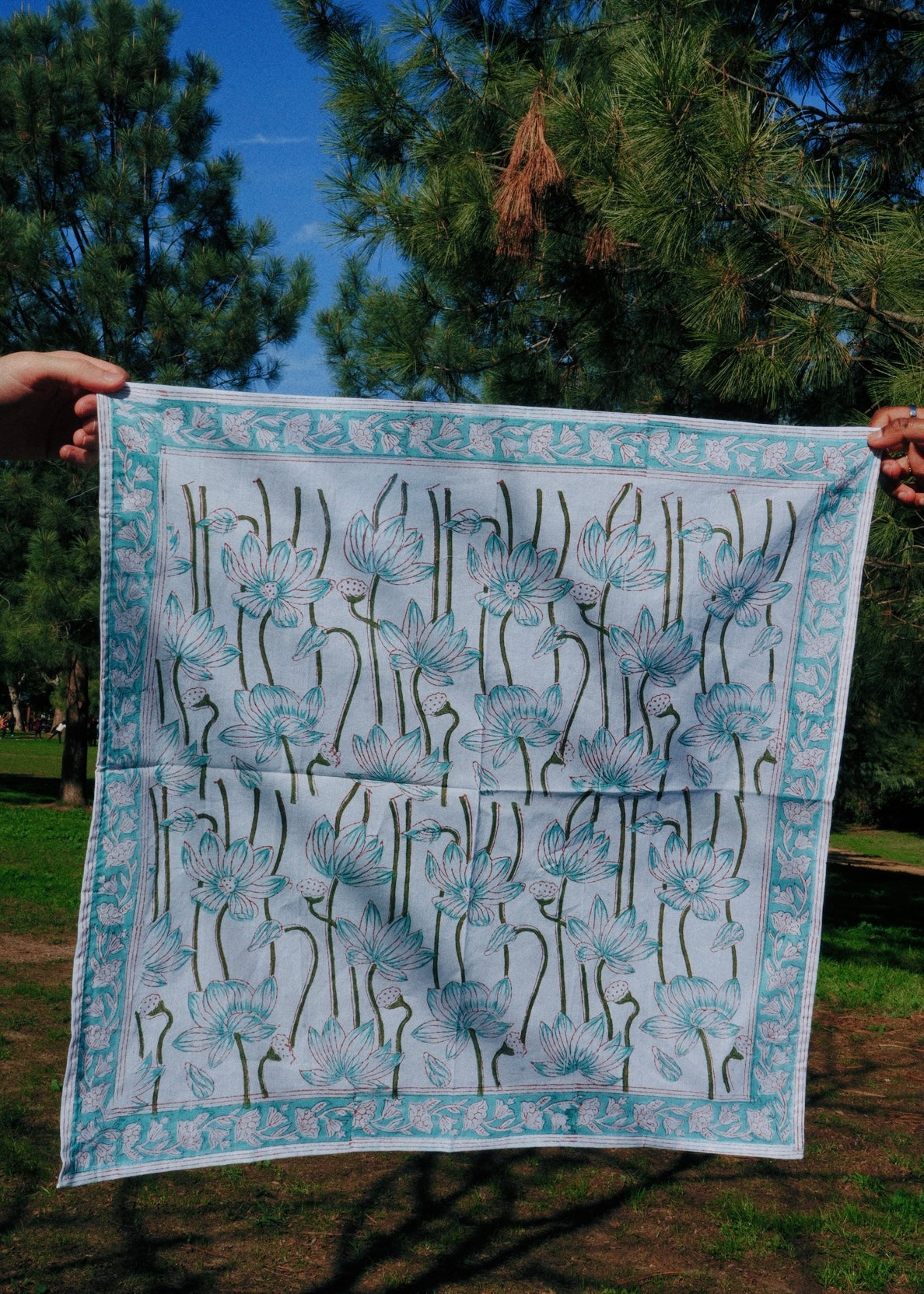 Marshmallow Lagoon - Block Printed Cotton Bandana
