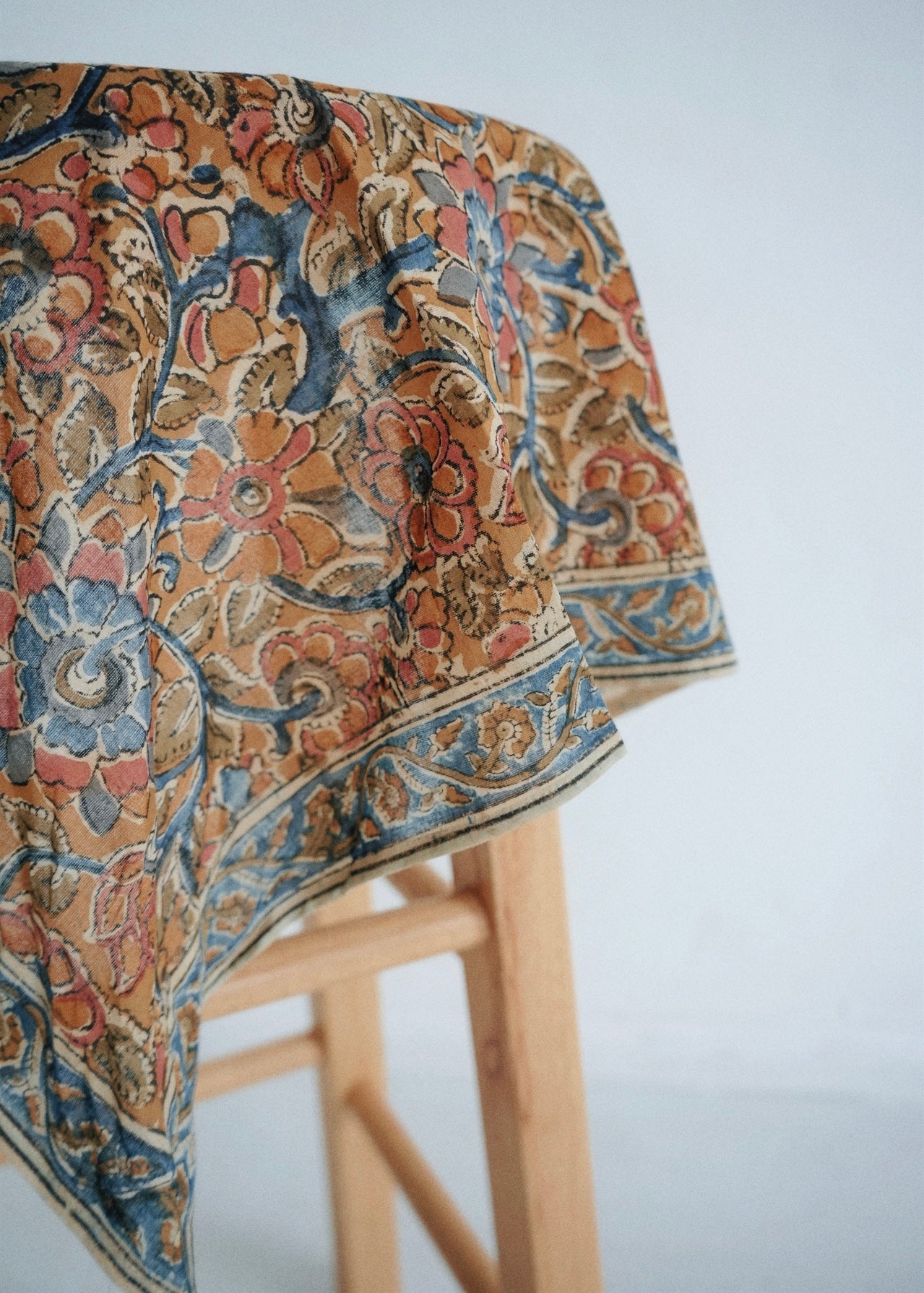 Cobalt Floral - Kalamkari Cotton Bandana
