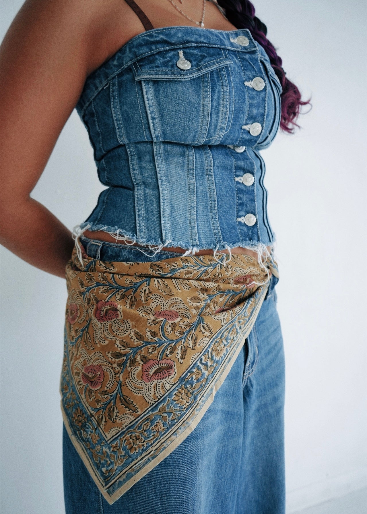 Cobalt Floral - Kalamkari Cotton Bandana