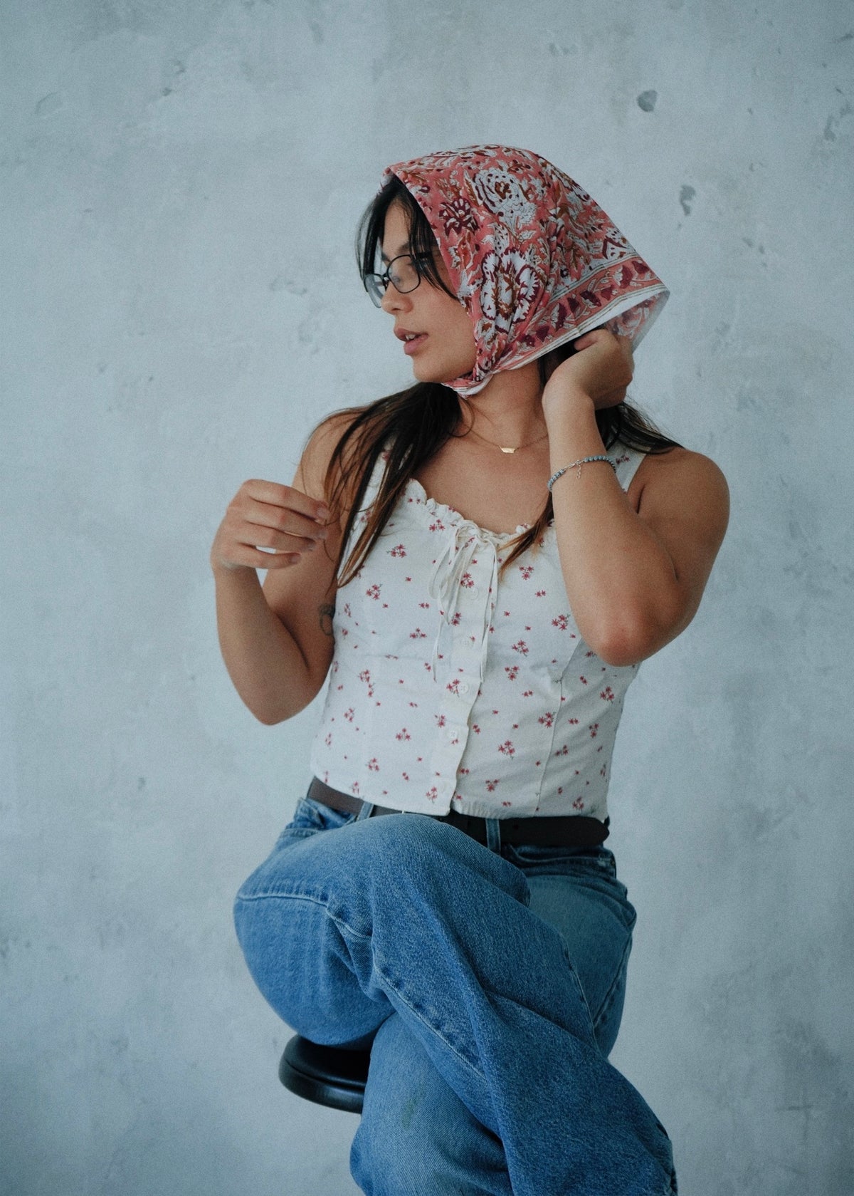 Fire Lillies - Hand Block Printed Cotton Bandana