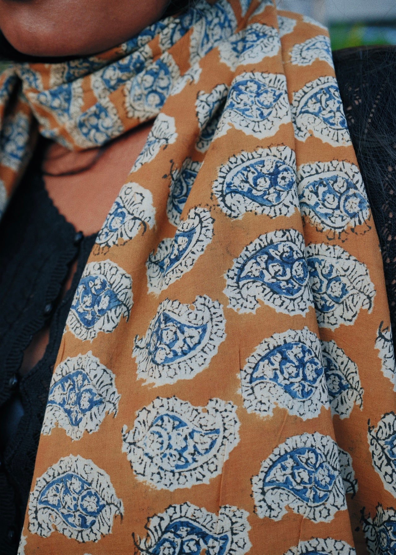 Golden Deepam - Hand Block Printed Scarf