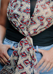 Crimson Hamsa - Hand Block Printed Scarf (600-041)