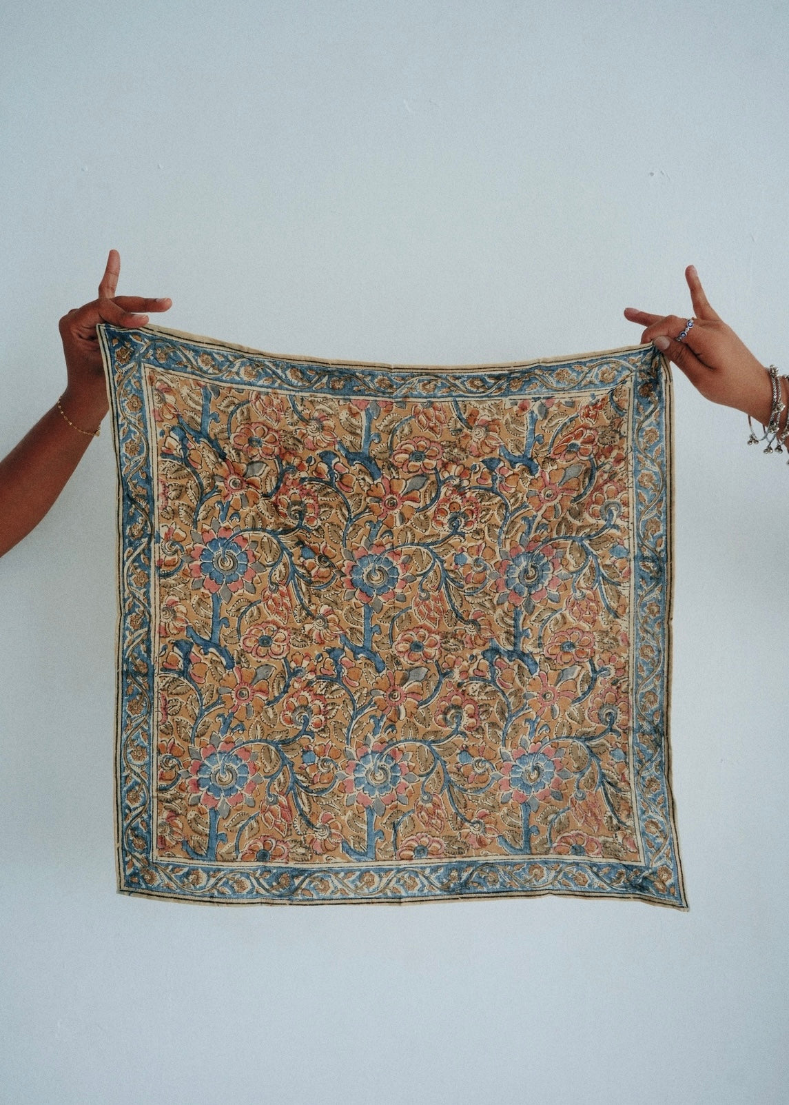 Cobalt Floral - Kalamkari Cotton Bandana
