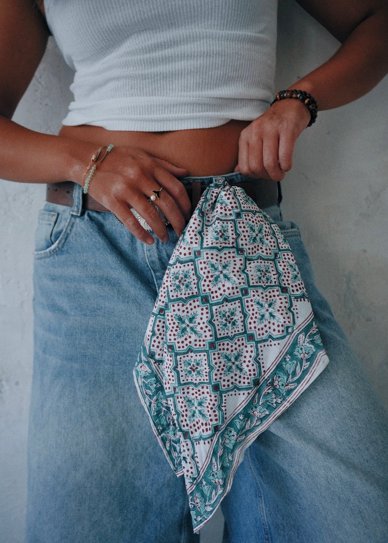Under the Mistletoe - Hand Block Printed Cotton Bandana