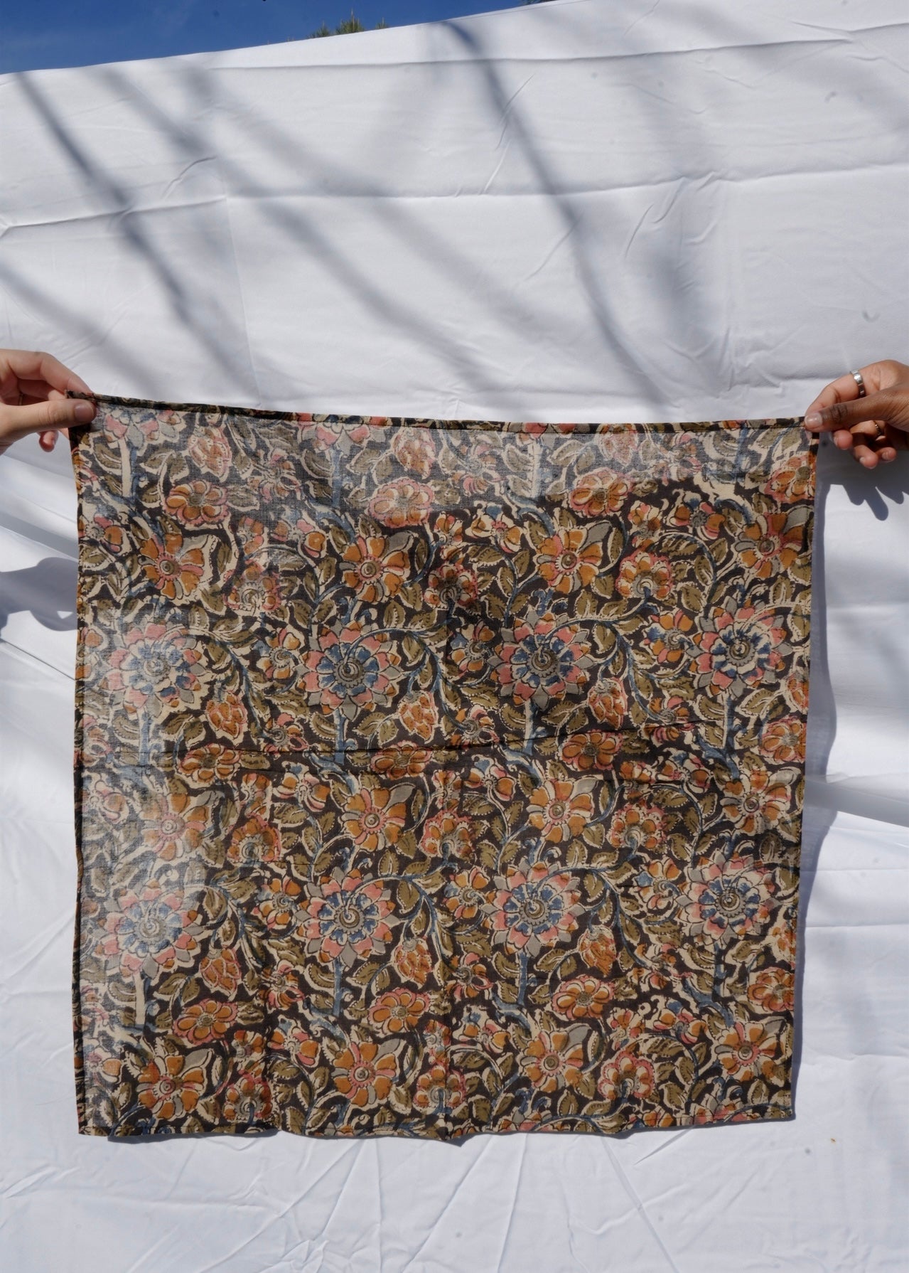 Black Flowers - Kalamkari Cotton Bandana