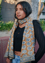Golden Deepam - Hand Block Printed Scarf