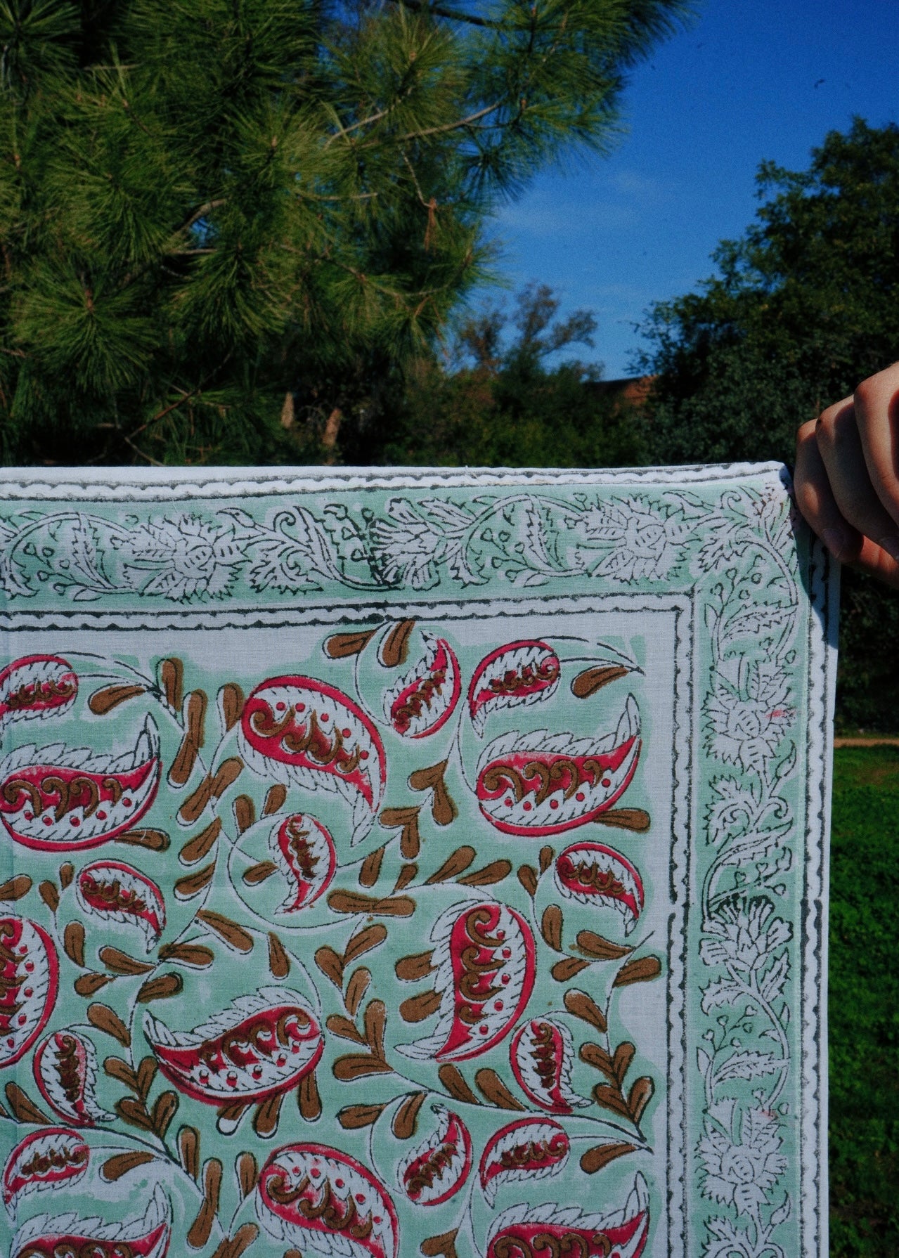 Mint Blush - Block Printed Cotton Bandana