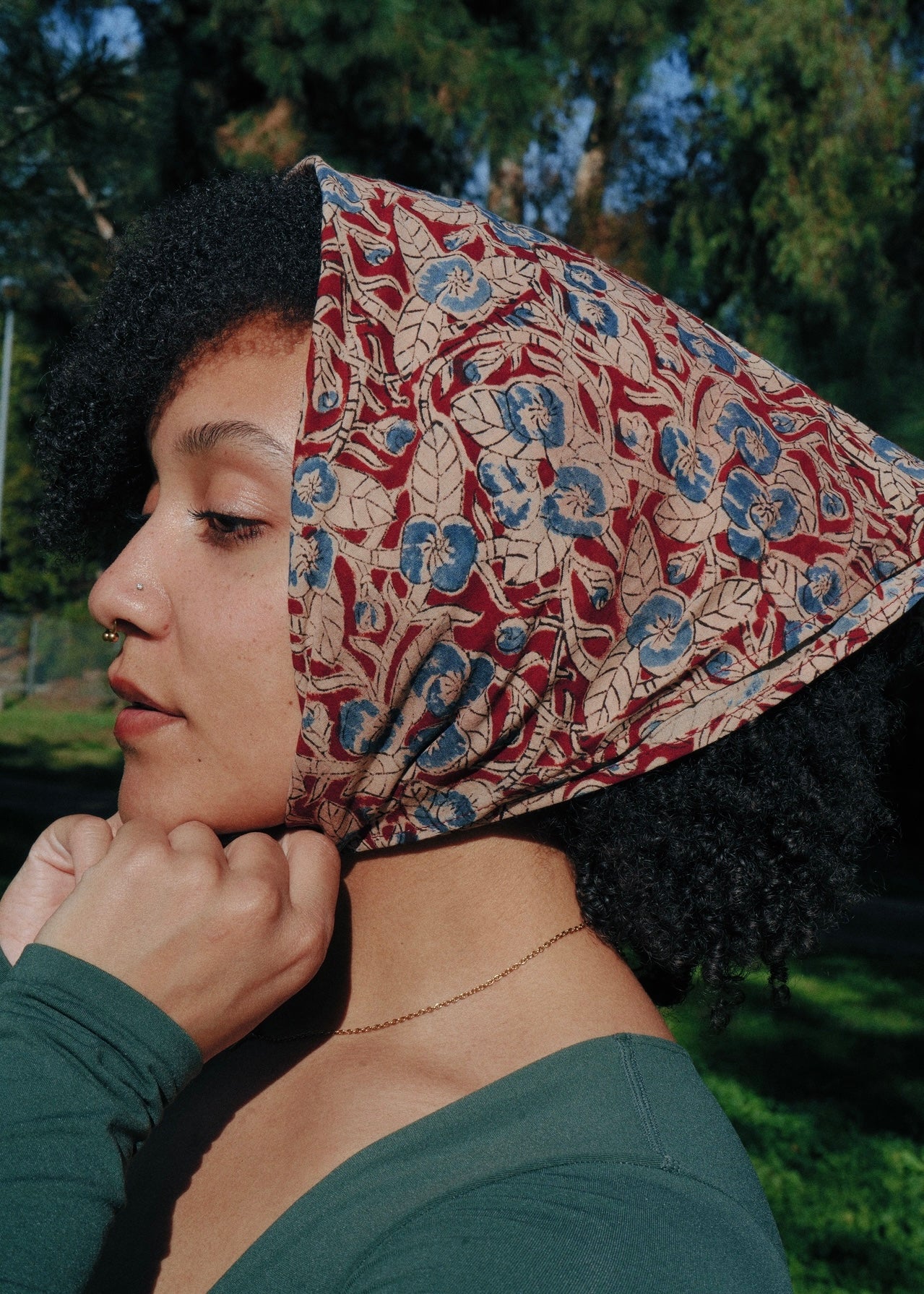 Blueberry Vine (Red) - Kalamkari Cotton Bandana