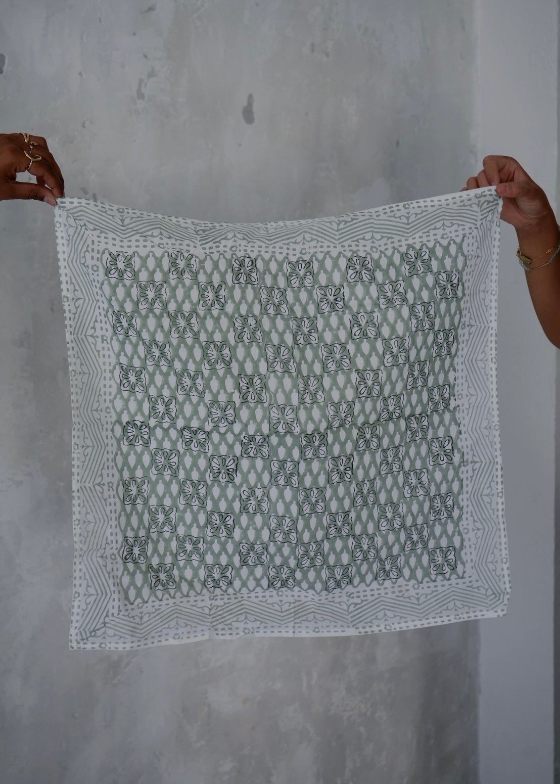 Swimming In Sea Foam - Hand Block Printed Cotton Bandana