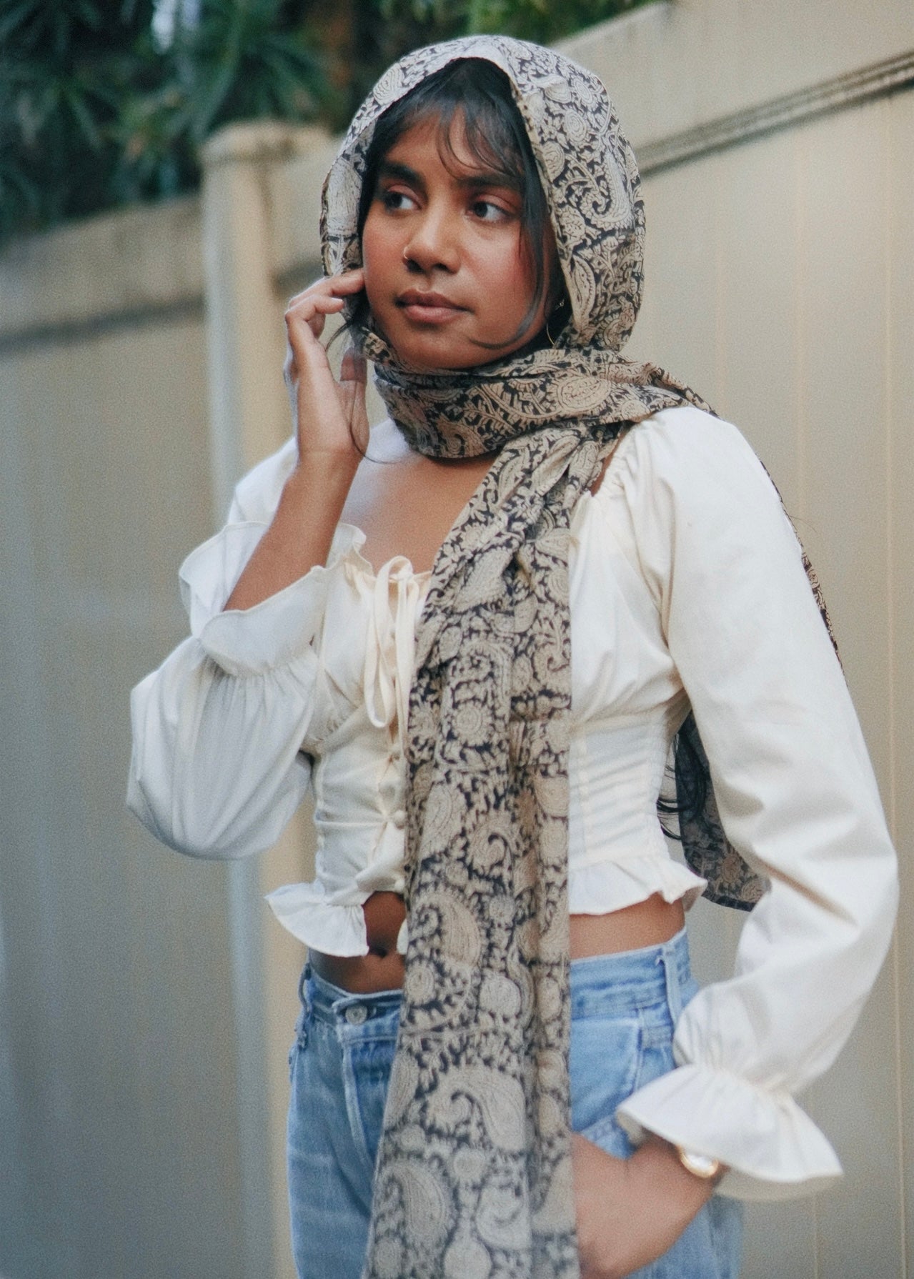 Charcoal Paisley - Hand Block Printed Scarf (600-008)